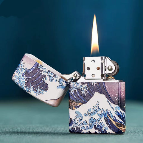 Kanagawa Surf Windproof Lighter with Time Sense